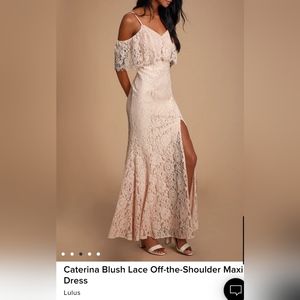 Caterina blush Lace off-the-shoulder Maxi dress.